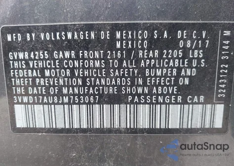 2018 Volkswagen Golf Sportwagen Tsi S/Tsi Se из США, поврежденный, VIN 3VWD17AU8JM753067